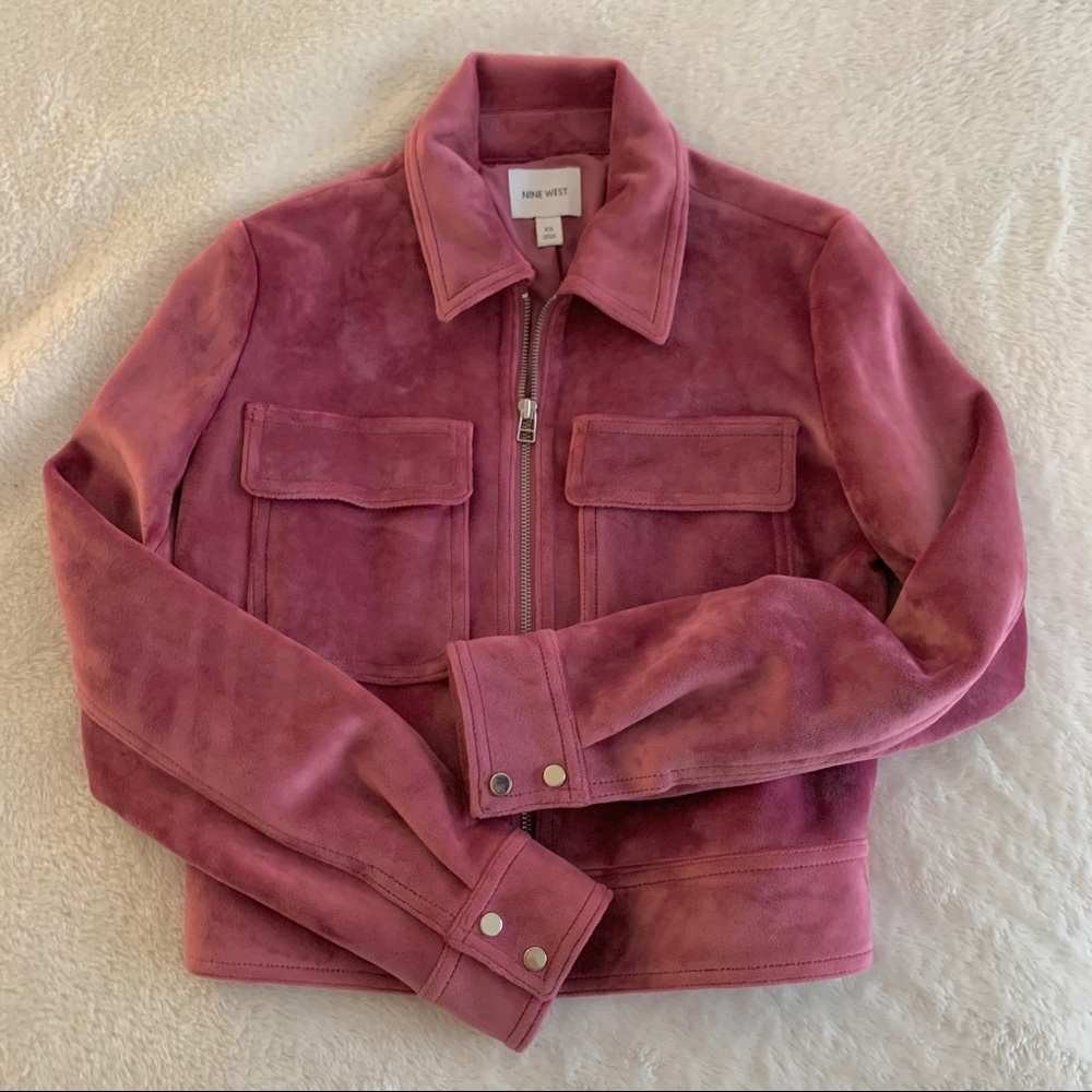 Burnt Rose Nine West Velvet Bomber Jacket